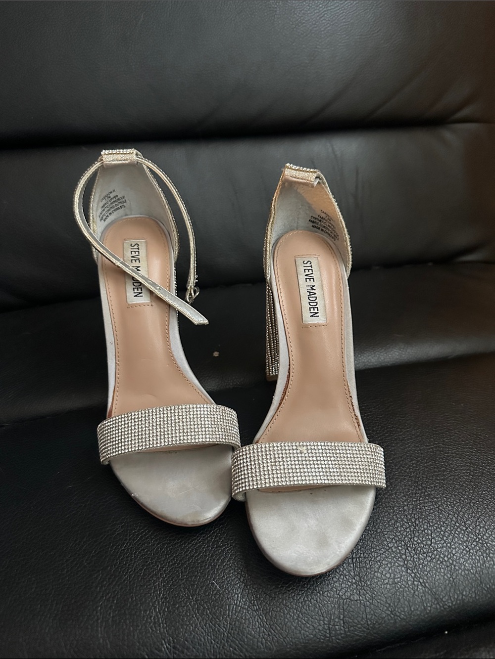 Steve Madden Silver Rhinestone Ankle-Strap Heels